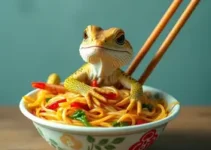 lagartixa em macarrão instantâneo