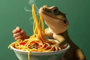 lagartixa em macarrão instantâneo