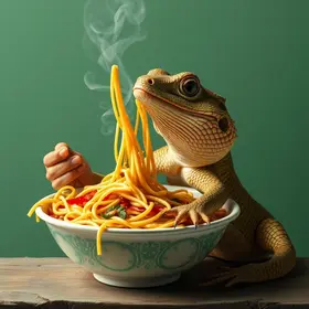 lagartixa em macarrão instantâneo